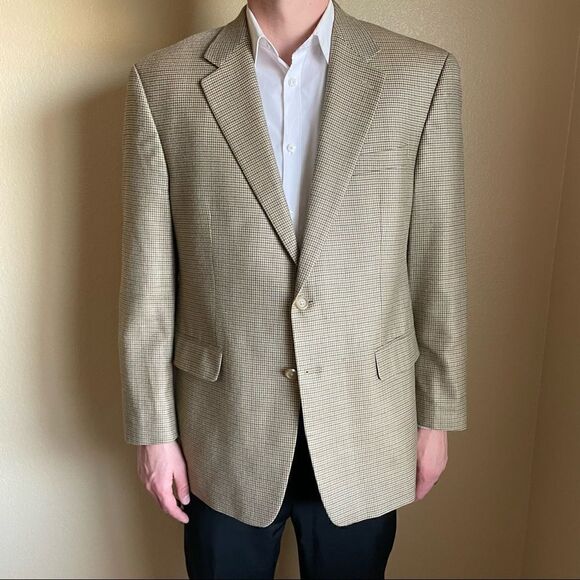 Lauren Ralph Lauren Men’s Wool Sports Coat Blazer Tan Houndstooth Size 44R - Picture 1 of 11